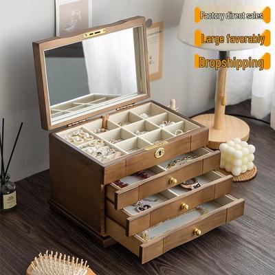 Luxury Wooden Jewelry Box - High-End Solid Wood, New Chinese Style for Earrings, Studs, Necklaces, and Wedding Ornaments