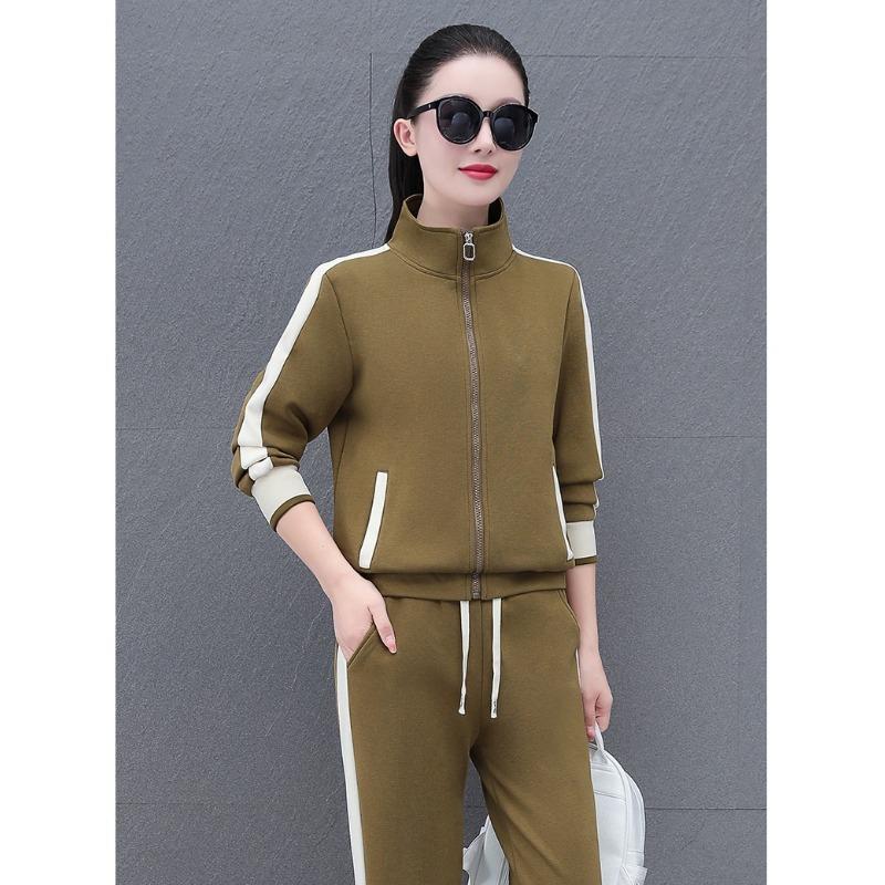 Completo Sportivo Casual Semplice alla Moda da Donna Primavera Autunno Cardigan con Zip Tuta Pantaloni Due Pezzi