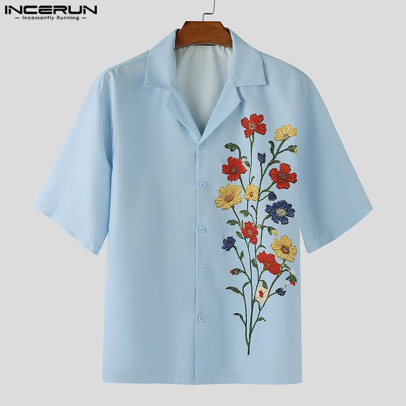 INCERUN Oversized Men Floral Print Shirts Casual Loose Buttons Tops