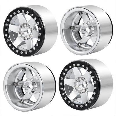 2.2 RC Rock Crawler Wheel Rims, Aluminum Beadlock Wheel Hubs for AXIAL WRAITH 90048 RR10 (Silver + Black, 4pcs)