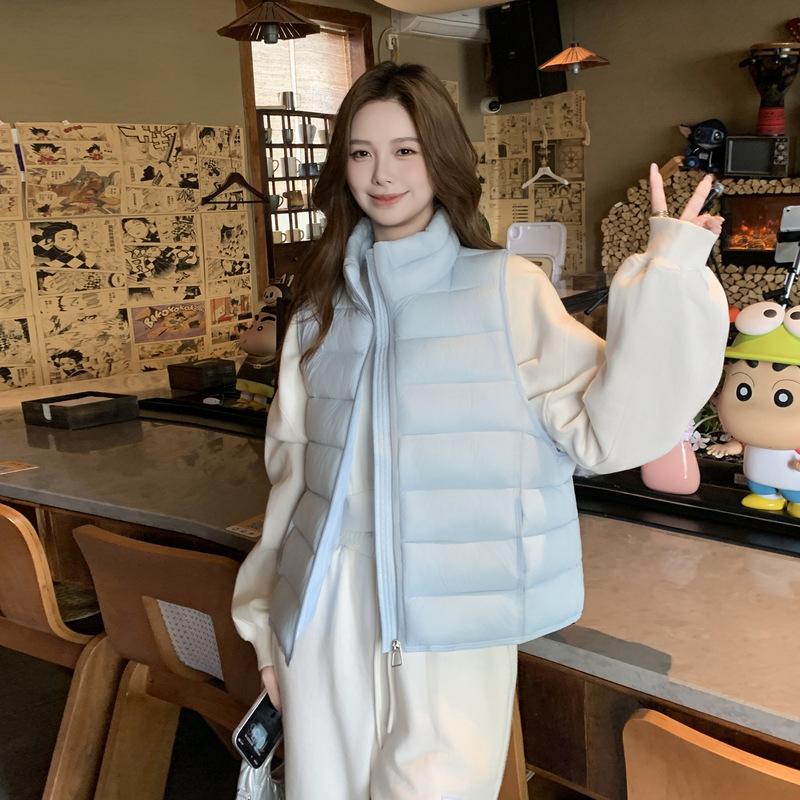 Ribs down cotton vest women's stand-up collar short autumn and winter top warm vest jacket