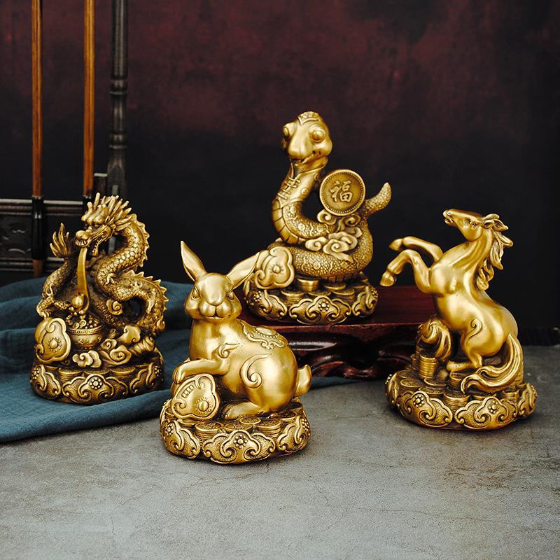 Pure Copper Zodiac Figurines Rat Ox Tiger Rabbit Dragon Snake Horse Sheep Monkey Rooster Dog Pig Animal Blessing Lucky Charms Cr