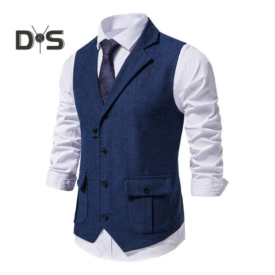 Men Suit Vest Lapel Sleeveless Single Breasted Slim Fit Waistcoat with Flap Pockets Solid Color Formal Business Vest Coat
