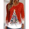 3D Printed Christmas Theme O-Neck Red Long Sleeve T-Shirts Fashion Womens Clothing