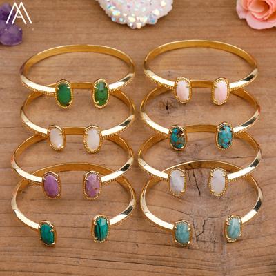 Luxury Women's Gemstone Bead Bangle Bohemian Style Bangle Moonstone Australian Jade Fashionable Women's Jewelry Gift Bangles