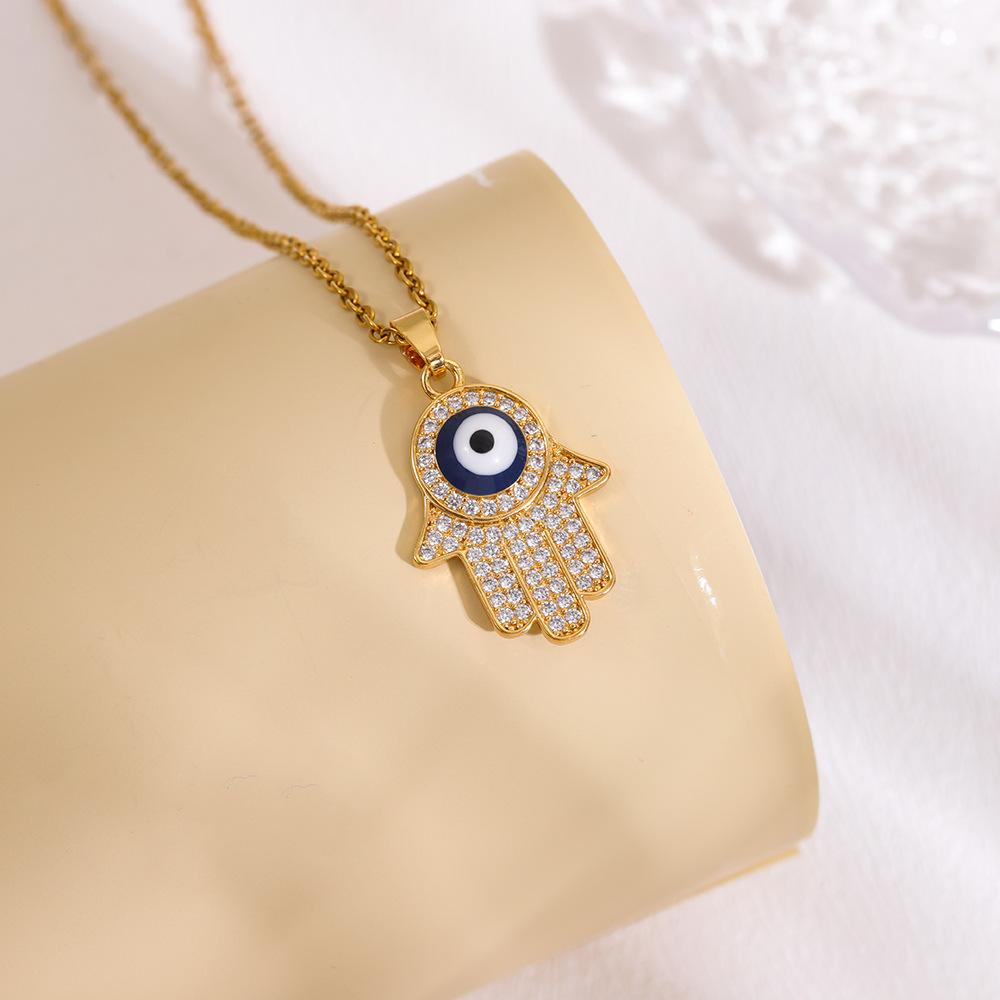 Creative Zircon Blue Eye Necklace Men's and Women's Popular Devil's Eye Palm Modeling Niche Jewelry