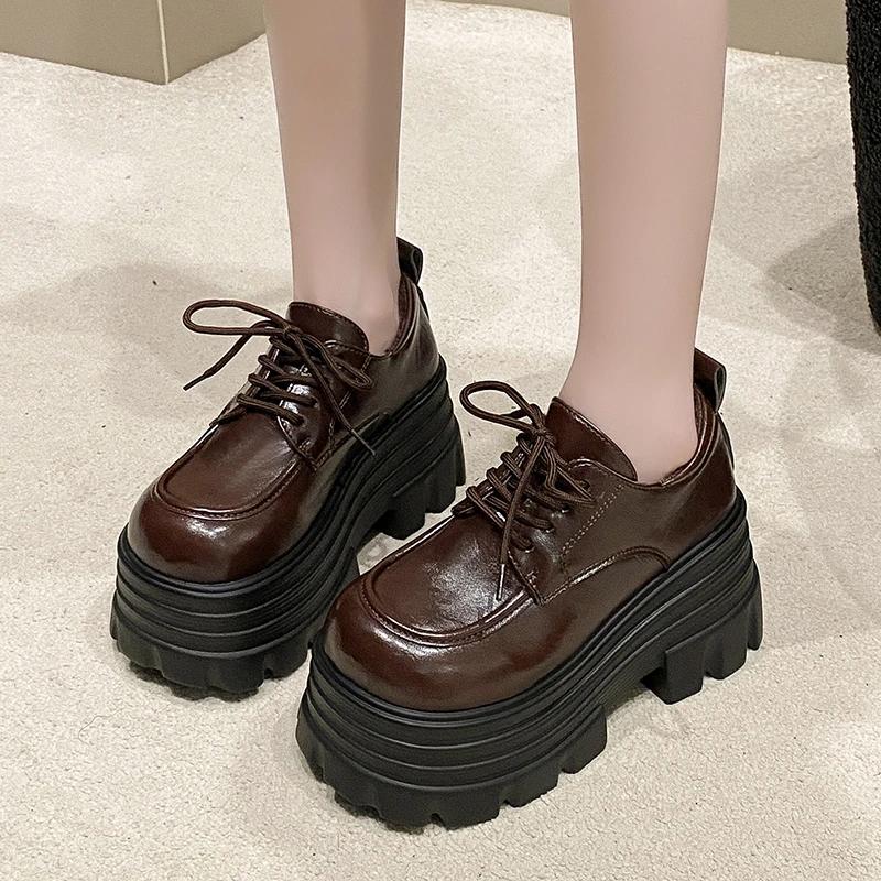 

2025 New Women Winter Warm Sneakers Lace-up High Platform Leather Shoes Woman Gothic Ankle Rock Boots Thick Bottom Fur Shoes 9CM 34