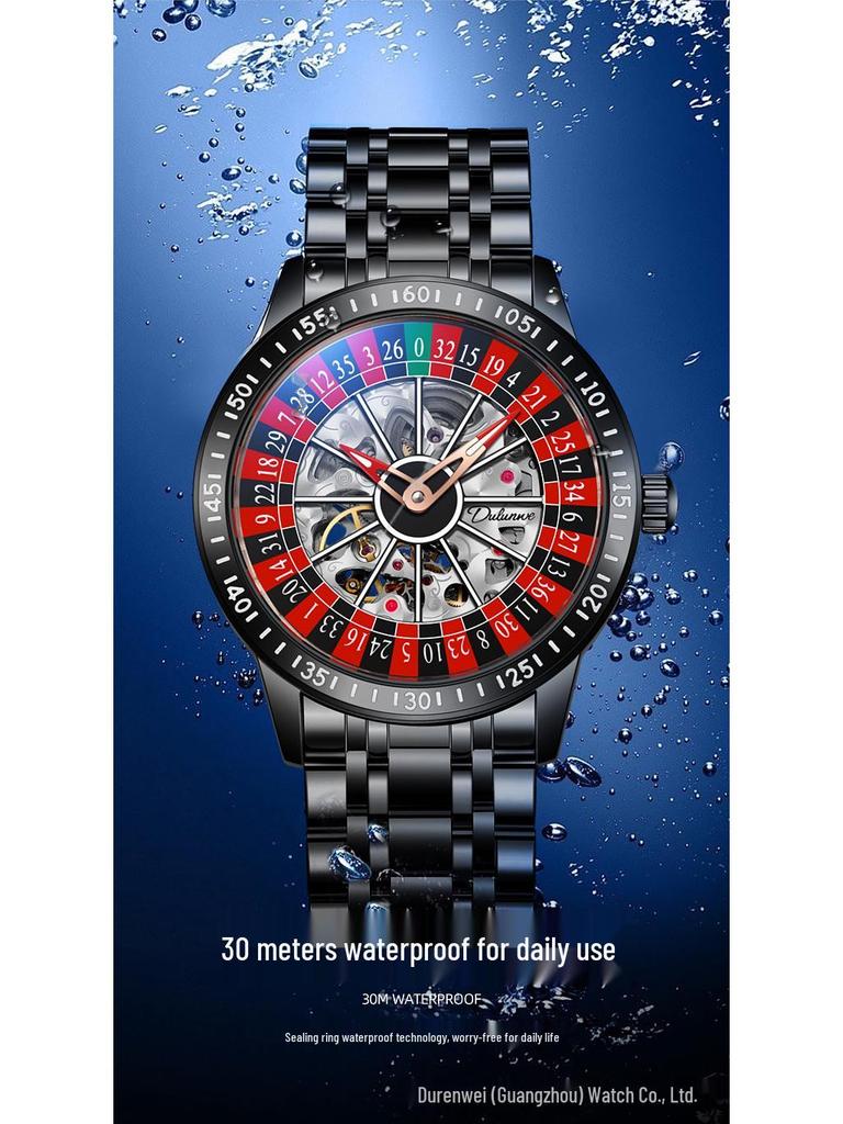 Beliebte Durenway Herren Automatikuhr mit Roulette-Drehteller – Wasserdicht, Leuchtend, Modisch.