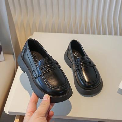Zapato de Cuero para Niños Primavera Otoño Color Sólido Bailarinas para Niños Moda Negro Zapatos de Niña para la Escuela Casual Versátil Mocasines de Princesa