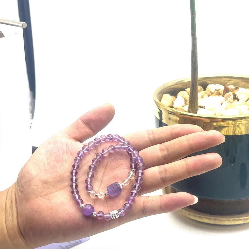 Crystal Love 6mm Amethyst Double-Loop Beaded Women's Bracelet