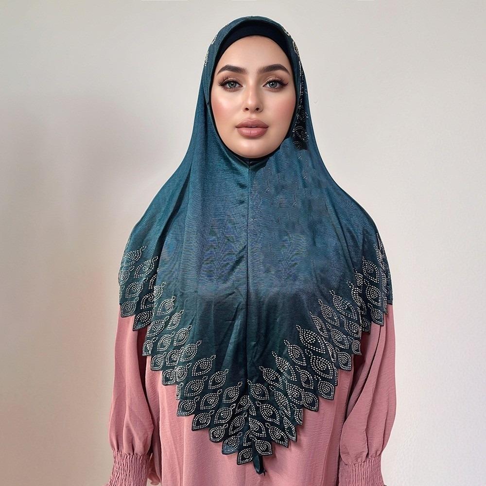 

Solid Color Eid Al-Fitr Long Turban Breathable Hijab Head Wrap Fashion Arab Lady Headscarf Daily синий