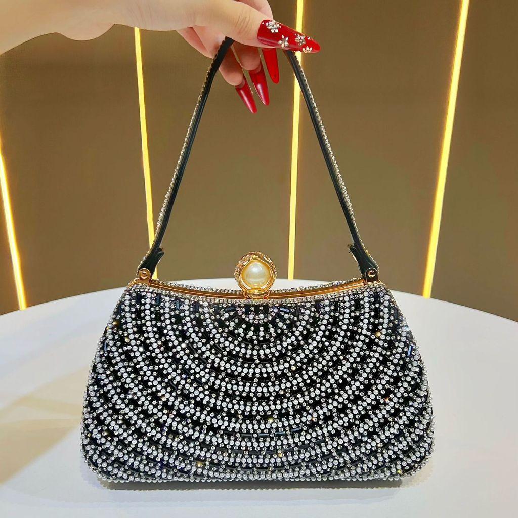 Lux Pearl Embellished Clutch Bag With Lock For Evening Events