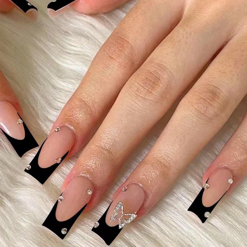 

2025 Съемные Носимые Французский Маникюр Квадратные Типсы для Ногтей UV Gel Topcoat