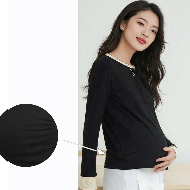 

Autumn/Winter Plus Size Maternity Color Block Tummy-Covering T-shirt 2XL recommended for 145-165 jin