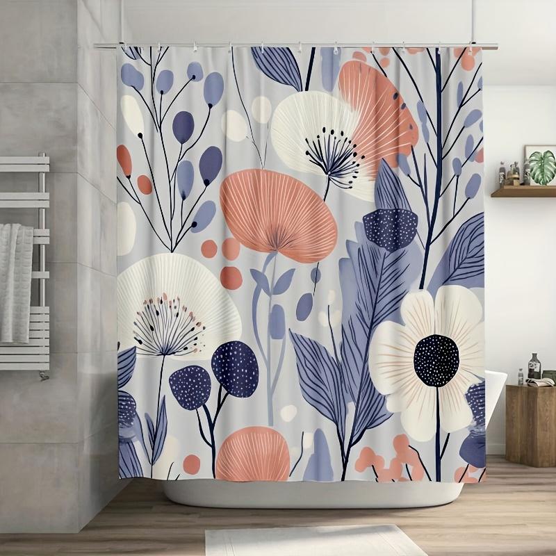 

1Pc Scandinavian Floral Geometric Shower Curtain, Soft Cool Tones, Blue, Pink & Beige Modern Abstract Flower Design W60H190(CM)-1 Pcs