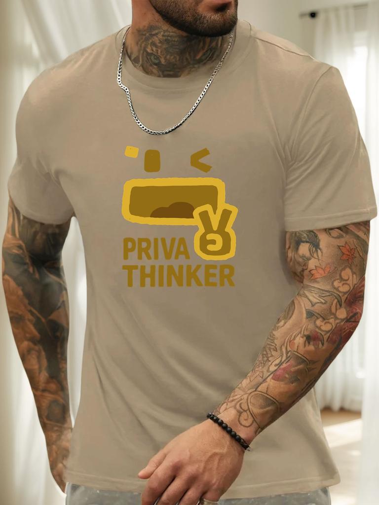 Kurzarm T-Shirt PRIVA THINKER Herren 100% Baumwolle Muster Gedrucktes Hemd Sommer Rundhals Atmungsaktiv Lässig Mode Cooles T-Shirt