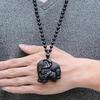 Collana a catena con perline ciondolo animale elefante portafortuna in ossidiana, moda uomo e donna, ornamento amuleto fortunato, regalo, Nero