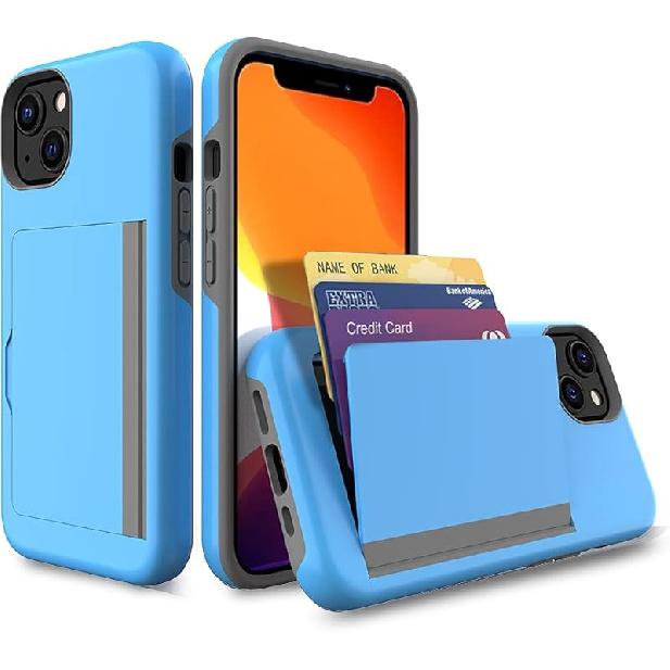 for iPhone 13 Mini Case with Card Holder,Credit Card Slot Protective Wallet Case - Grey