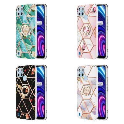 Ring Bracket Golden Border Grid Marble Flower IMD Ultrathin Phone Case for OnePlus Nord N20 5G,Oppo A55,A53s 5G,A54,A16,A93,A15,Realme 9,C21Y,C25Y...
