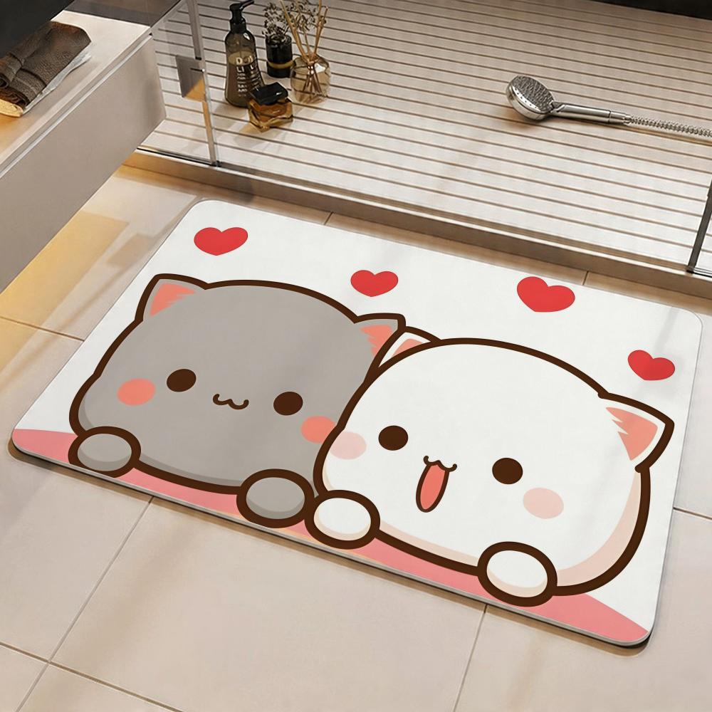 Character P-Peach And Goma Floor Mat Eco Diatomite Antibacterial Odor-Resistant Floor Mat & Drain Pad for Kitchen & Bathroom