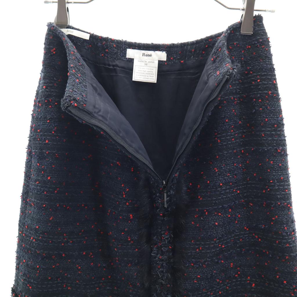 Rene made in Japan Minirock aus Tweed 36 Navy System TISSUE Damen Gebraucht