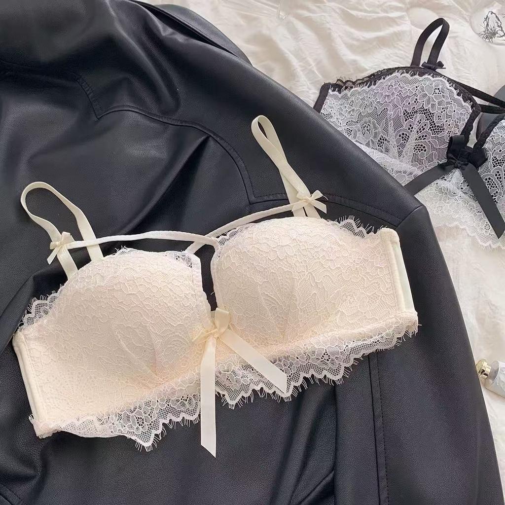Sexy gather thickened and show large hollow lace bra new small fragrant style pure desire style set