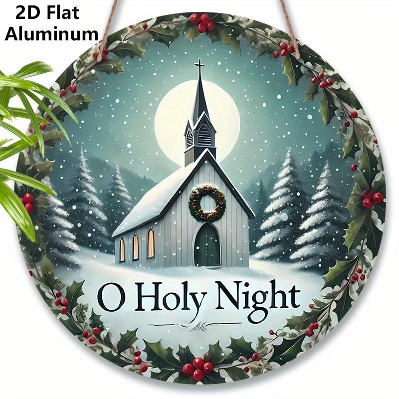 

2D Flat Aluminium Nativity Christmas Sign - O Holy Night Figurine Ornaments - Aluminium Manger Sign - Ideal for Front Door, Wall, Porch, Window Decor 7.87×7.87inch