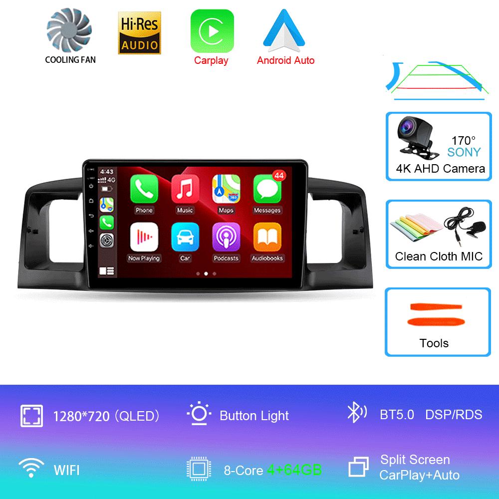 Car Radio Android 14 For Toyota Corolla E120 BYD F3 2007 - 2011 Navigation Multimedia Player Stereo GPS WiFi+4G DSP Carplay+Auto
