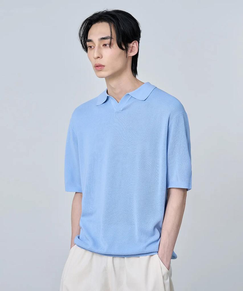 AGOD Plain Collar Half Knit [Sky Blue]