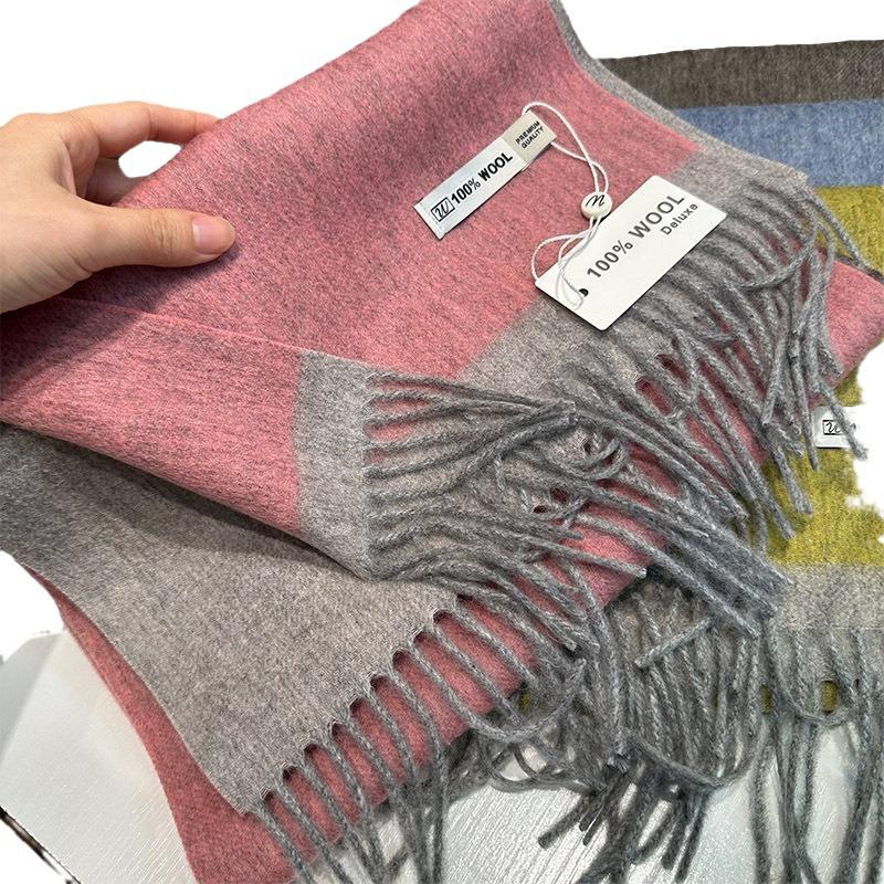 Designer Women's 100% Pure Wool Scarf: Stylish, Color-Coordinated, Narrow, High-End, Warm Winter Neck Accessory for Couples and Commuters.