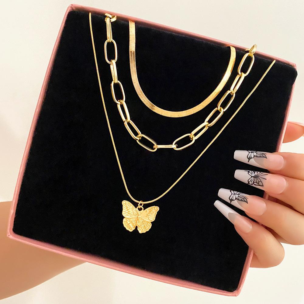 Stacked Wind Butterfly Necklace Female Rose Letter European and American Neck Chain Creative Snake Necklace
