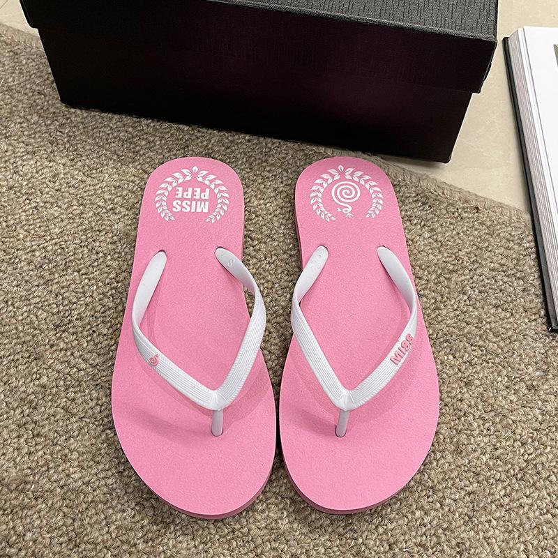 Simple flip-flops women's summer non-slip outer wear new cartoon flat-bottomed seaside beach cool slippers