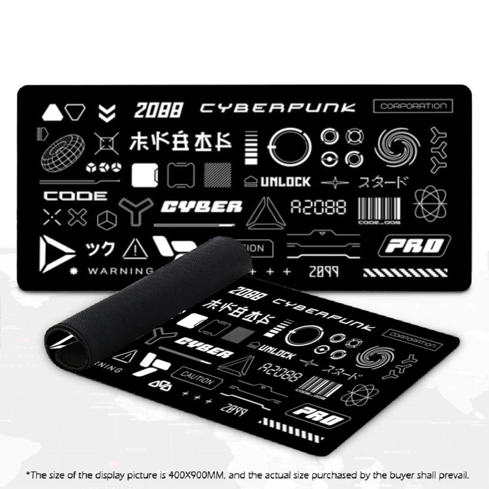 Large XXL Deskmat Cyberpunk Futuristic Tech Graphic Mouse Pad Non‑Slip Rubber Overlocked Mousepads Keyboard Table Mat Desk Mats