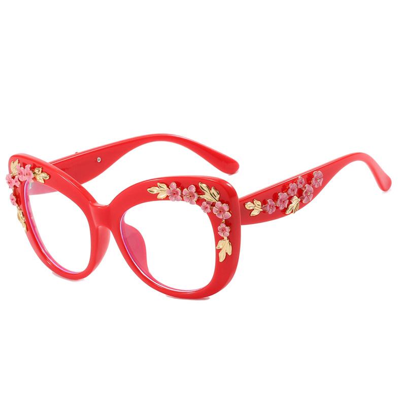 Flower Sunglasses Women Cat Eye Glasses Frame Anti Blue Light Blocking Computer Eyeglasses Ladies Vintage Spectacles Frames