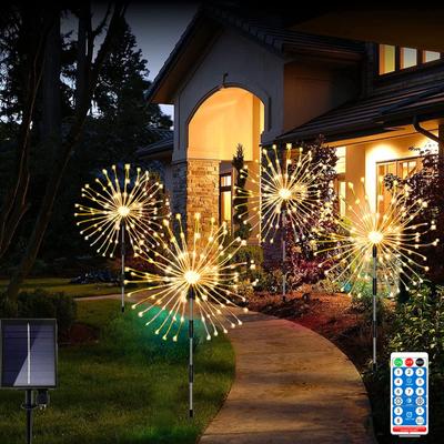 1 Set Of 4 Solar Firework Lights Waterproof Garden Light 8 Lighting Modes Decorative Ground Lamps For Outdoor Garden Patio Lawn