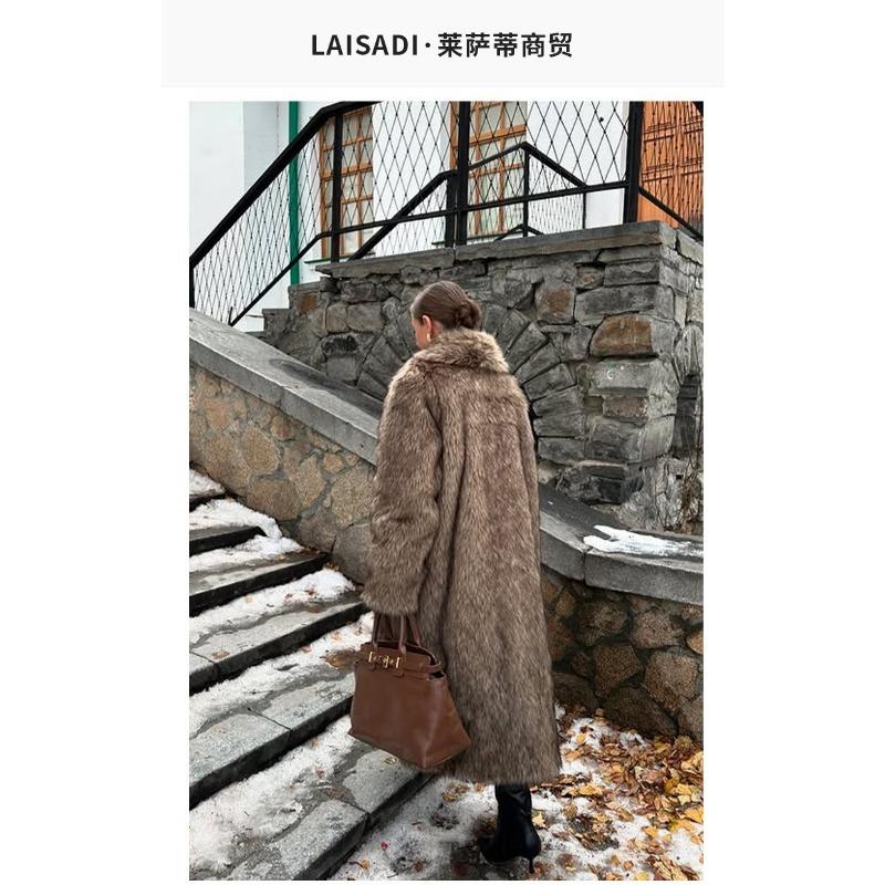 Winter Women's Faux Fur Long Coat Lapel Warm Thickened Overcoat