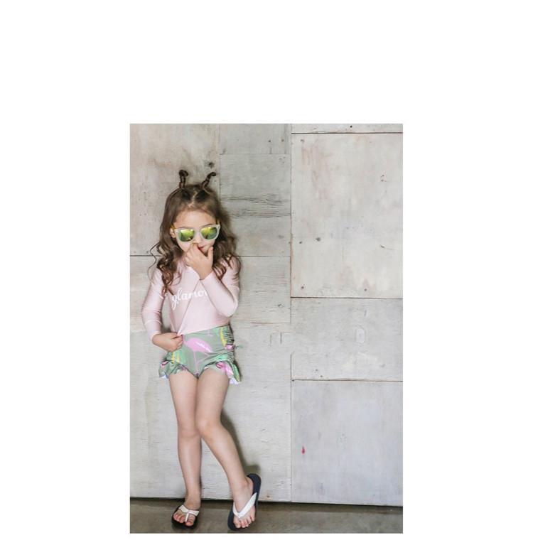 Korean Floral Long Sleeve Baby Girl Swimsuit - Retro Style