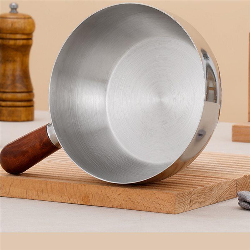 ABFS Single-Person Cooking Stainless Steel Small Pot Bowl Wood Handle Multi-Function Sauce Bowl Fruit Salad Yogurt Bowl