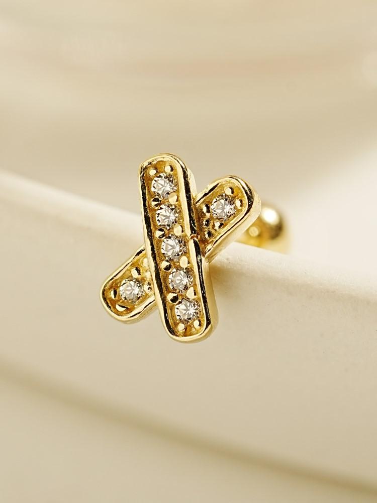 Minimalpiercing 14K Cubic Cross Piercing Earrings