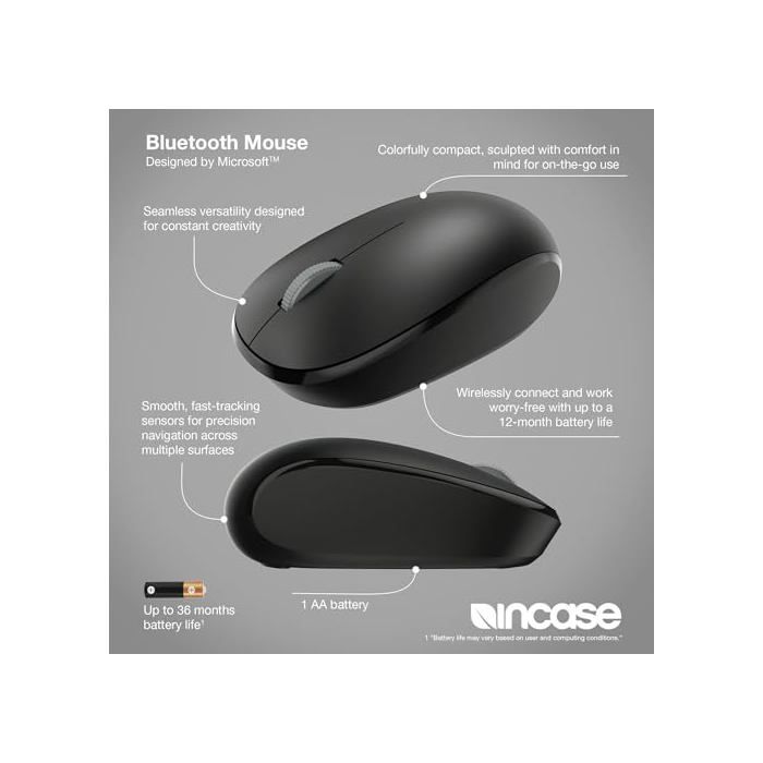 Bluetooth Mouse - Incase - RJN-00070 - Compact - 12 Months Battery Life - Fast Sensor