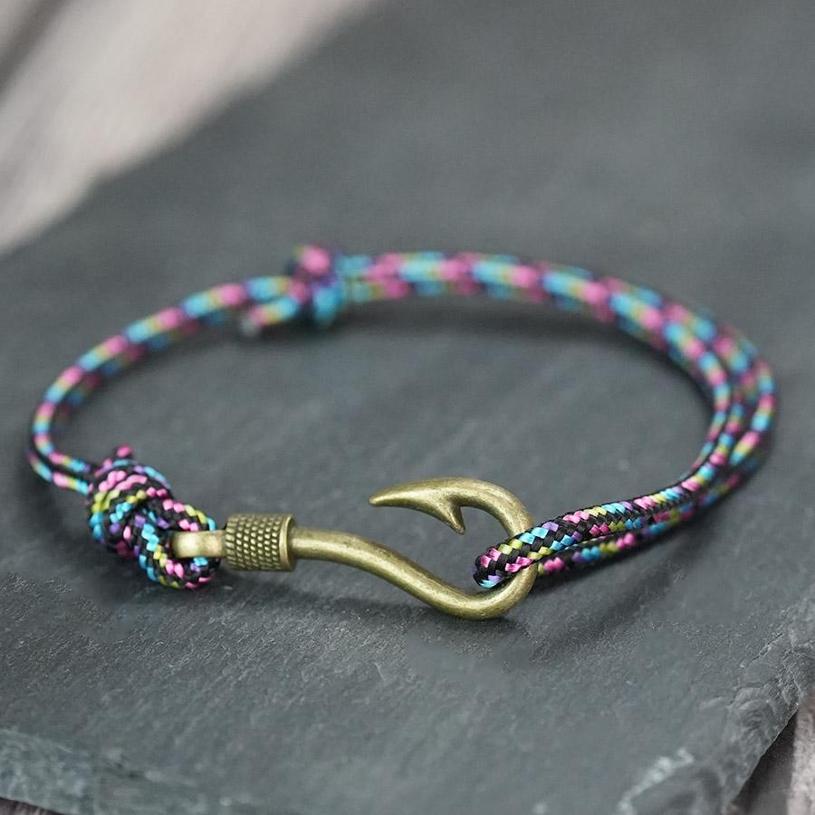 Retro Fishhook Bracelet Men Multicolour Adjustable Nautical Beach Surfing Hand Accessories Lucky Red Paracord Braclet Pulseras