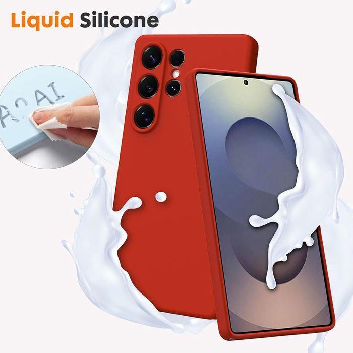 Coque pour Samsung Galaxy S25 Ultra - BOOLING - Silicone Doux Ultra Slim Antichoc Rouge - 2 Verres Trempés