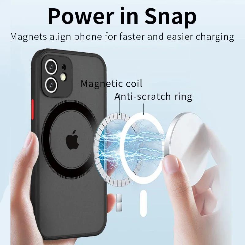 New Matte Armor Magnetic Wireless Charge Clear Case For iPhone 16 15 14 13 11 12 Pro Max Mini 14 Plus XS Max XR X Magsafe Cover