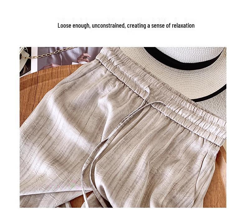 Women's Summer Breathable Wide-Leg High-Waisted Satin Pants with Sun Protection