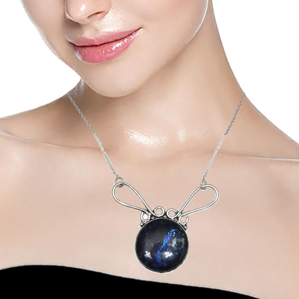 Pendant Silver  Peridot Labradorite Gemstone Jewelry Sterling 2.5" Fiery