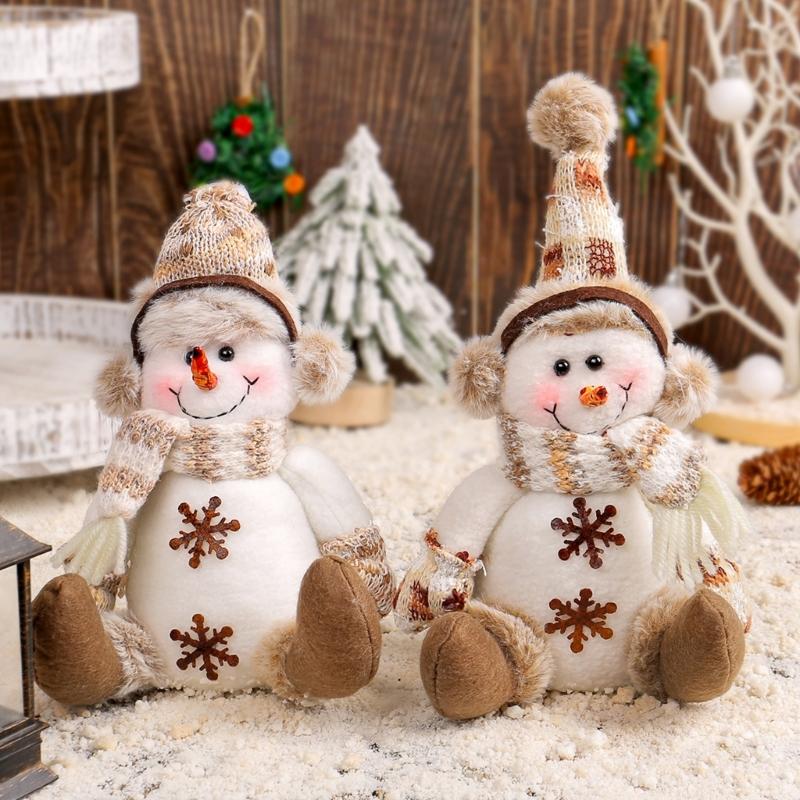Polygonal Knit Snowman Plush with Rudolphs Hat Festival Christmas Decoration Soft Fabric Gnomes Figure