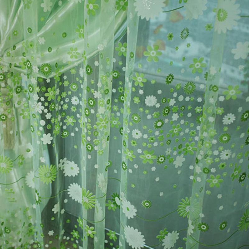 100x200cm Floral Sheer Curtain Tulle Drape for Bedroom Living Room Balcony Window Decoration