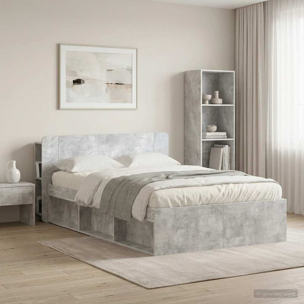 Headboard Cabinet with Storage Concrete Grey Wood Based Material