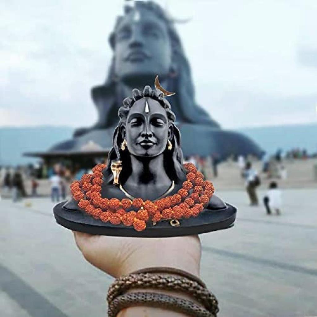 Statuie Adiyogi de 4,5 inci cu Mala Rudraksh/Idoli de Rășină pentru Bordul Mașinii/Domnul Shiva pentru Pooja/Cadou de Shivratri/Decor/Murti Shiva/Statuete Mahadev/