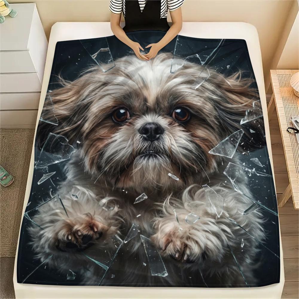 

1PC Cute Pet Puppy Print Flannel Blanket, High quality All Seasons, Home Decor, Warmth and Comfort, Perfect for Christmas Gifts 80cm x 120cm